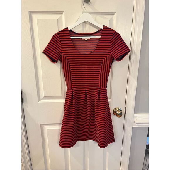 Madewell Red & Navy Ridgestripe Bistro Dress w/ Pockets sz 0 EUC - Picture 1 of 8